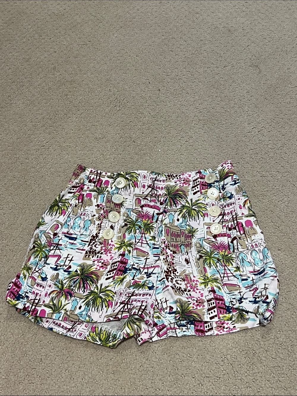 J. Crew White Multi Tropical High-Waist Button Shorts